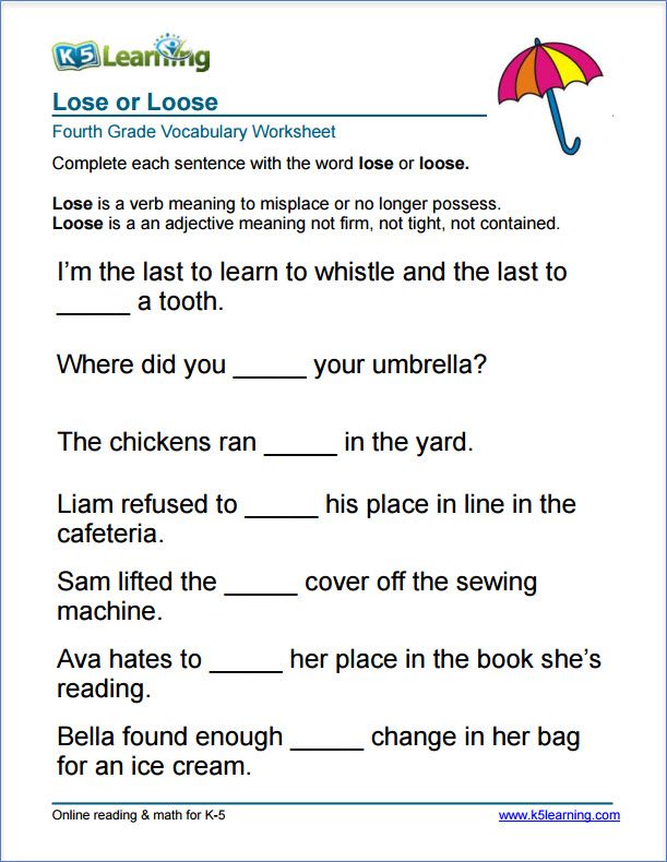 English Worksheets For Grade 4