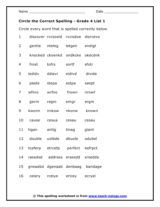 Spelling Worksheets For Grade 4
