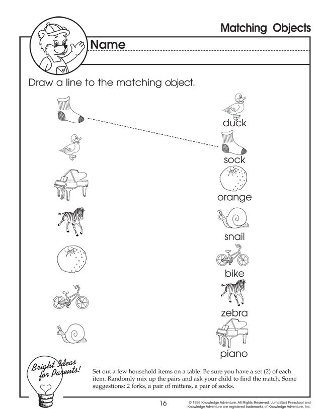 Matching Worksheets For 4 Year Olds