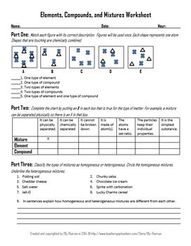 Elements Compounds And Mixtures Worksheet Fill In The Blank