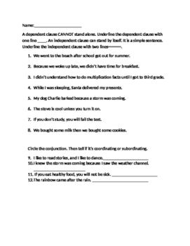 Independent And Dependent Clauses Worksheet With Answers Pdf