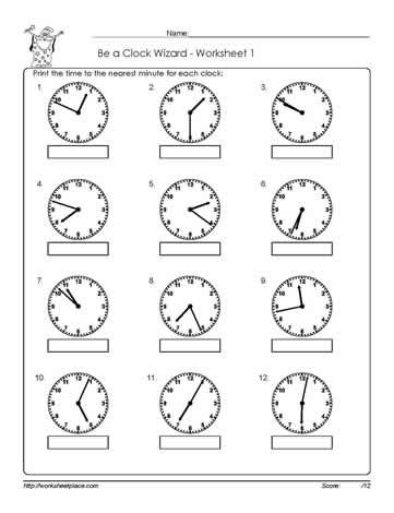Telling Time To The Nearest Minute Worksheets