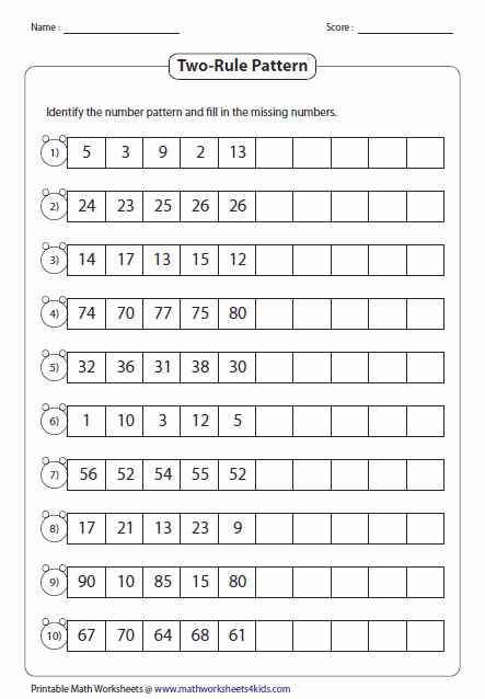 Worksheet For Class 2 Maths Patterns