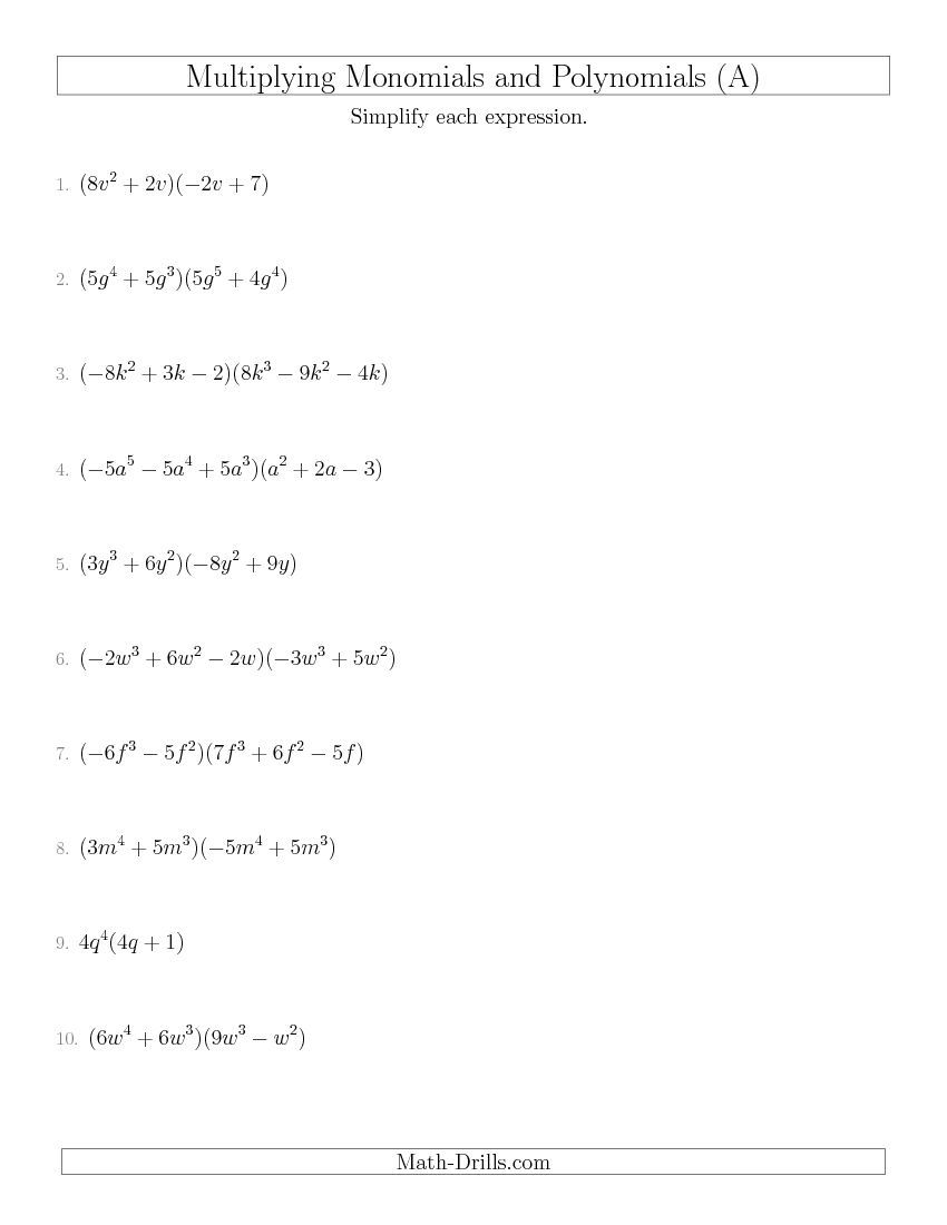 Polynomials Worksheet