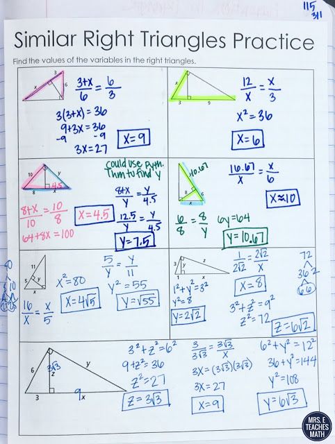 Geometry Similar Right Triangles Worksheet Answers