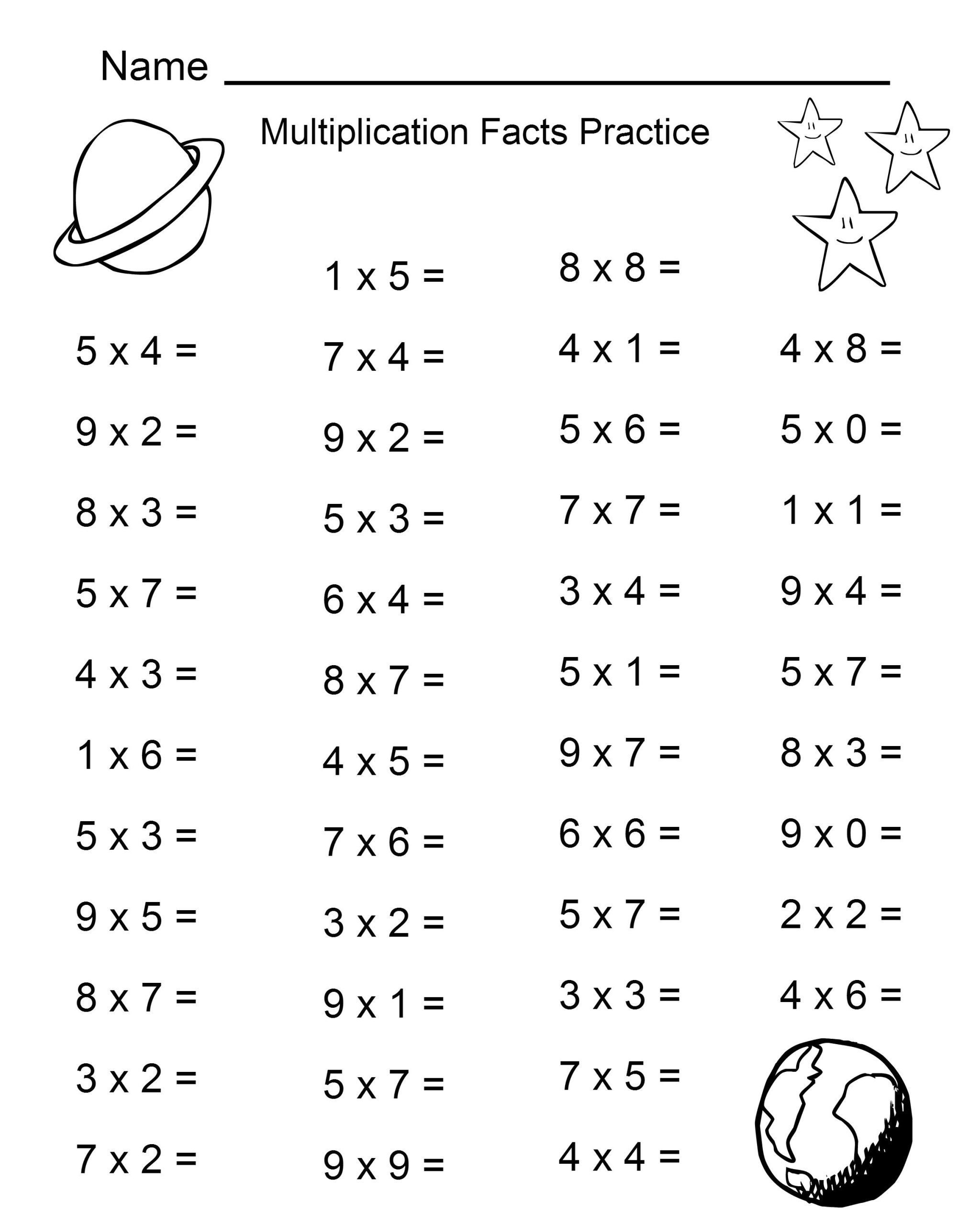 Multiplication Facts Worksheets Free