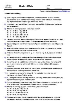 Linear Equations Word Problems Worksheet With Answers