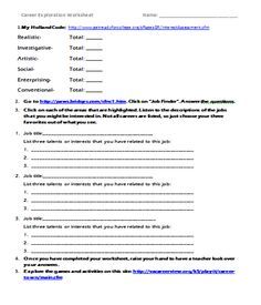 Career Exploration Worksheets Printable For College Students