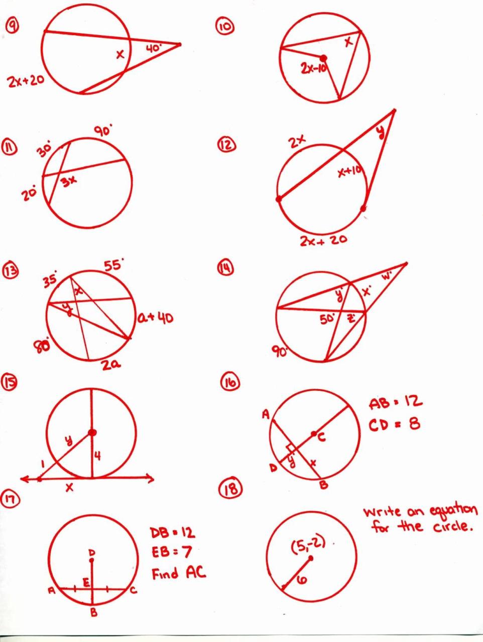 Equation Of A Circle Worksheet