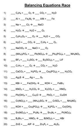Writing And Balancing Chemical Equations Worksheet