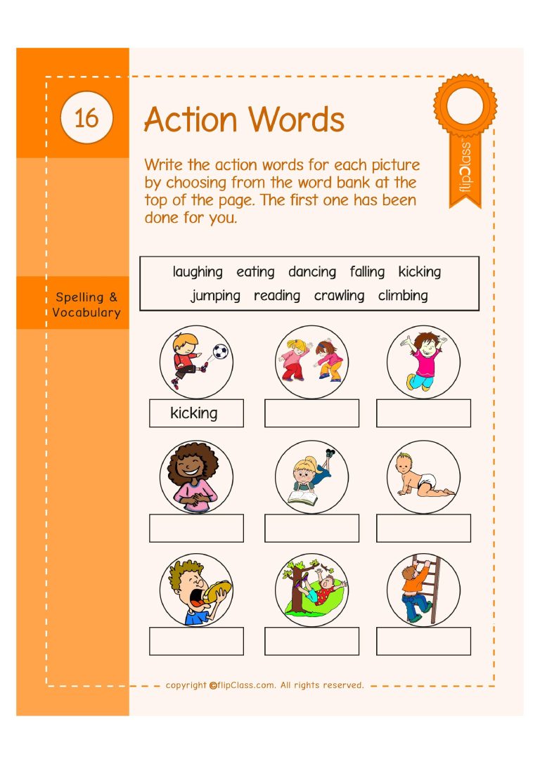 Action Words Worksheet For Ukg