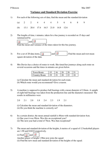 Algebra 1 Standard Deviation Worksheet