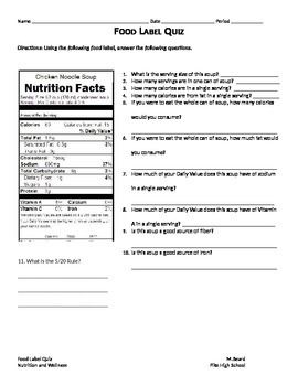 Food Labels Worksheet