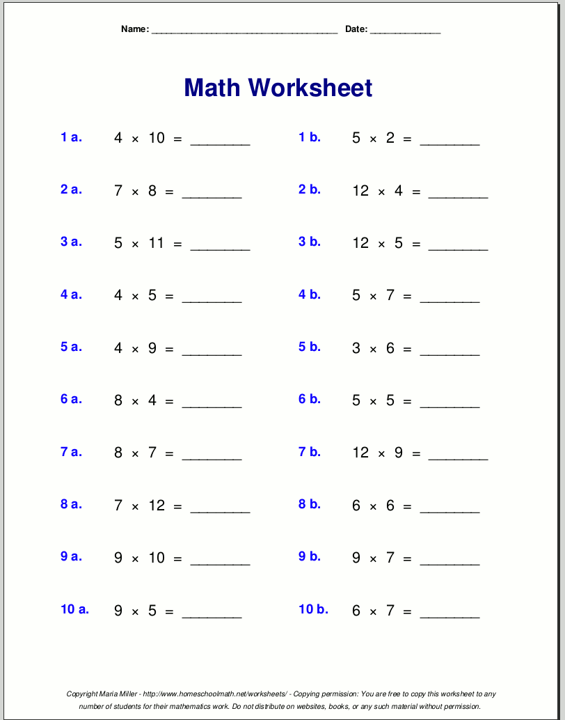 Multiplication Sheet Grade 3