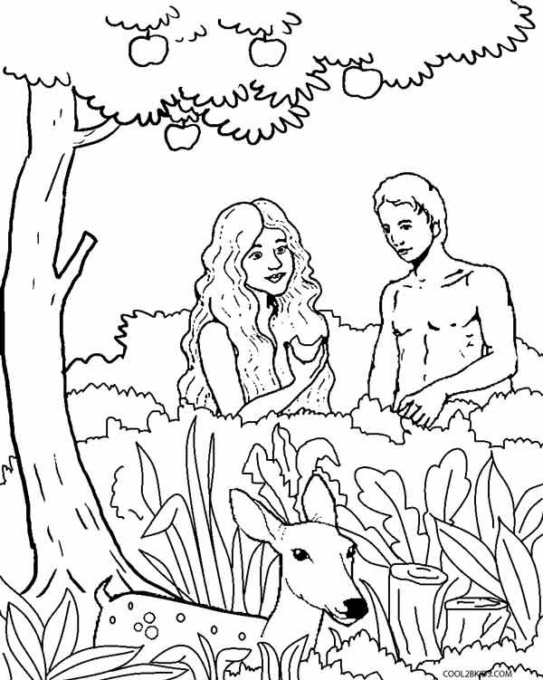 Coloring Page Adam And Eve Drawing Easy