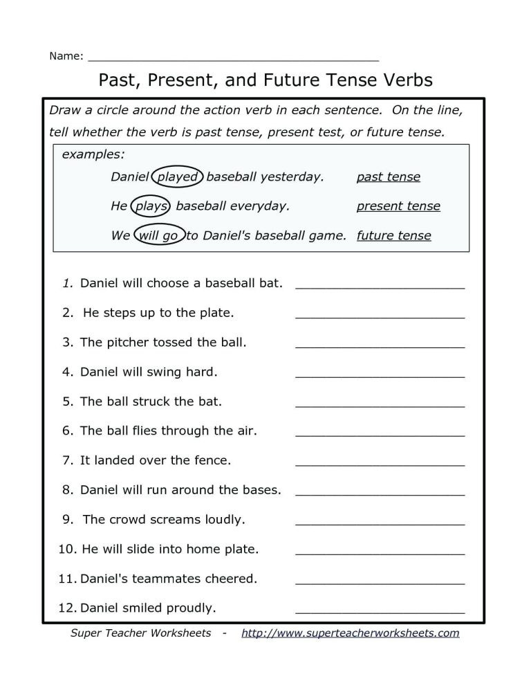 Grade 5 English Worksheets Tenses
