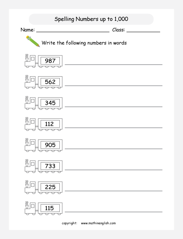 Maths Worksheet For Class 1 Number Names