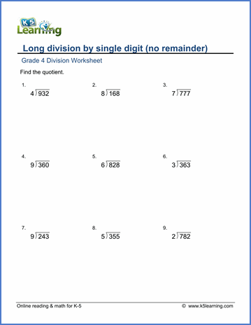 4th Grade Division Problems With Answers