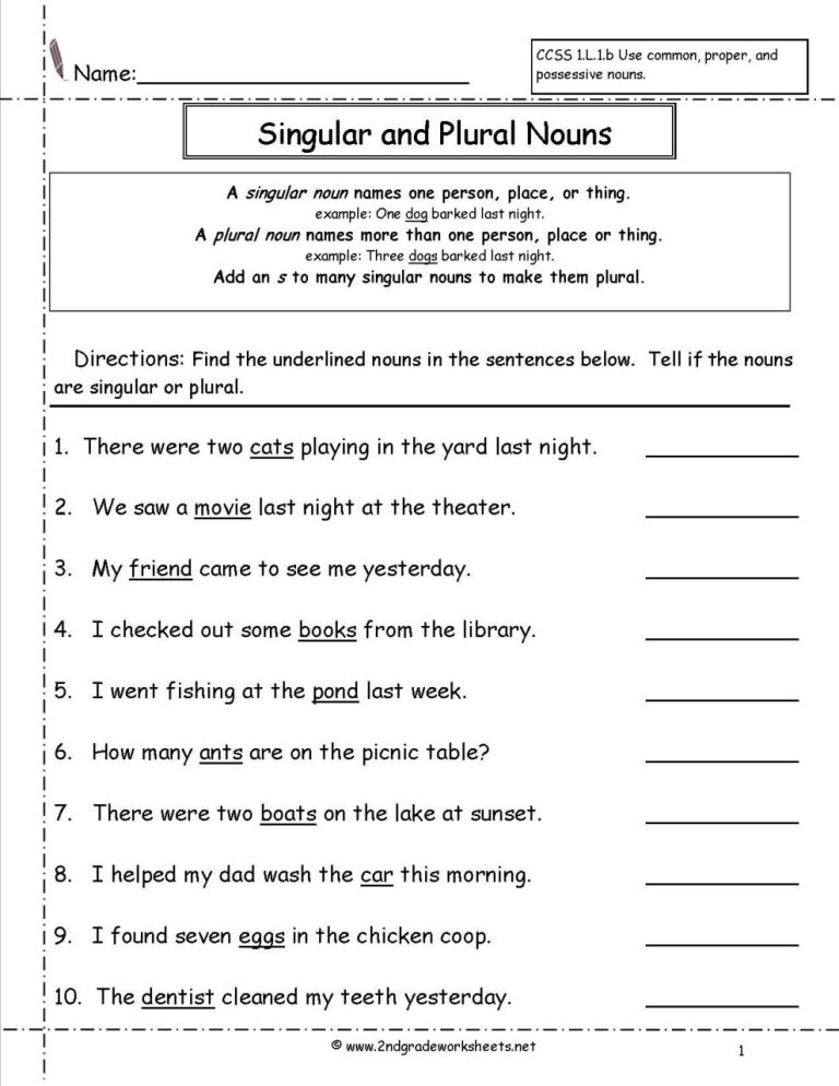 Singular Plural Worksheet For Grade 2