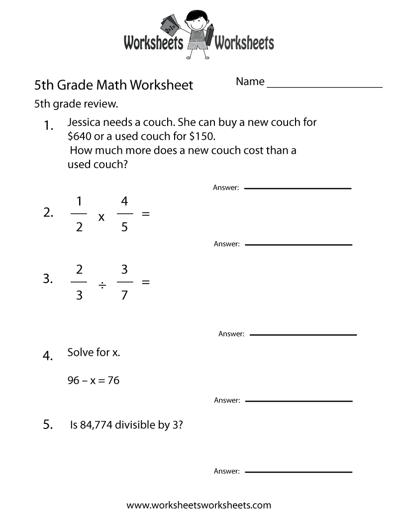 Free 5th Grade Math Worksheets