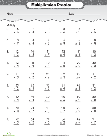 Multiplication Timed Test 4th Grade