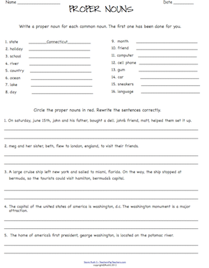 Common And Proper Nouns Worksheet With Answers Pdf