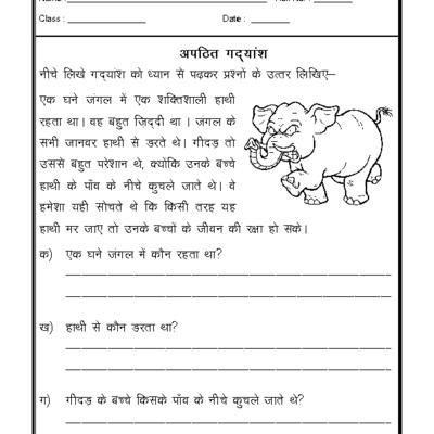 Comprehension For Class 2 In Hindi