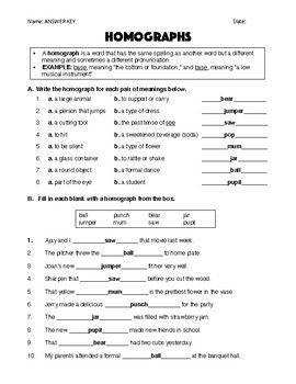 Homonyms Worksheets With Answers