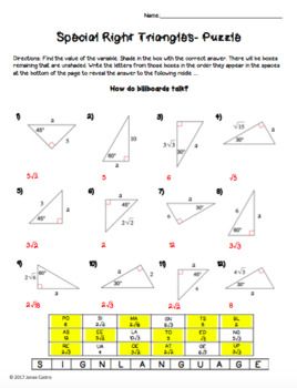 Solving Right Triangles Worksheet Answer Key