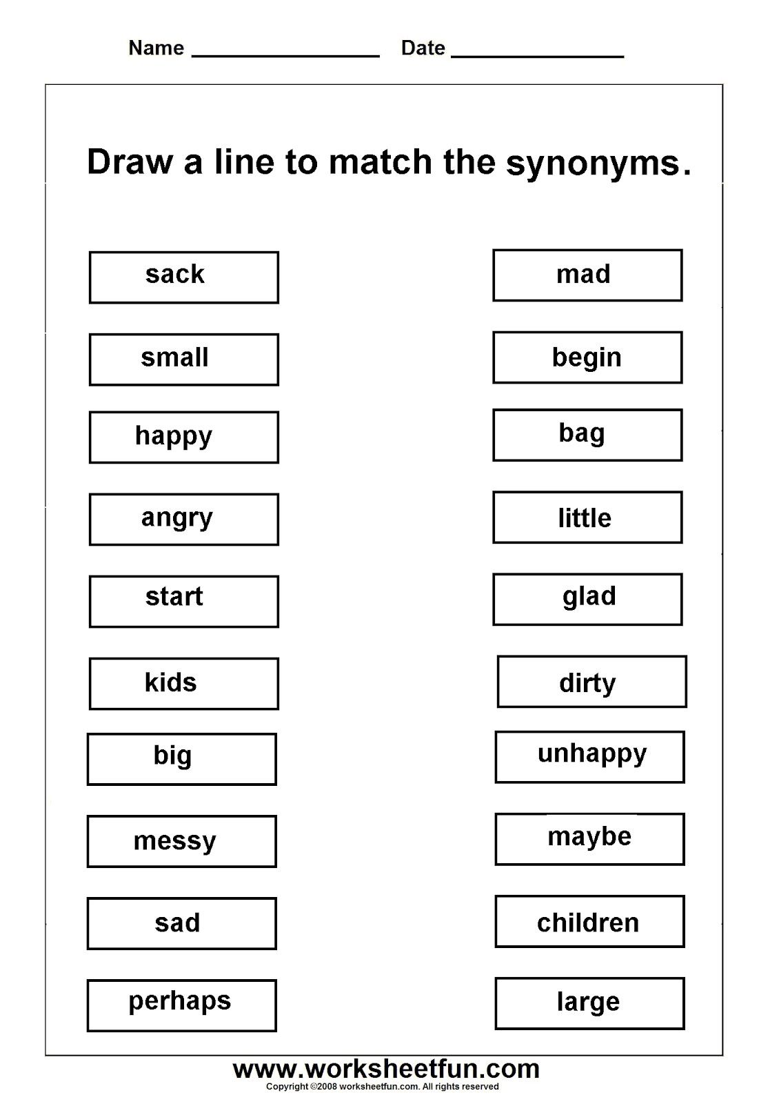 Synonyms Worksheet 1st Grade