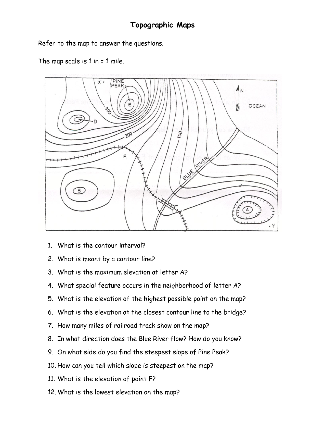 Topographic Map Worksheet Answers