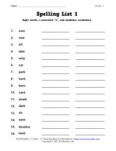 1st Grade Spelling Worksheets
