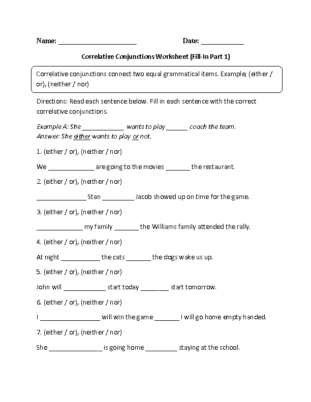 Conjunction Worksheets For Grade 5