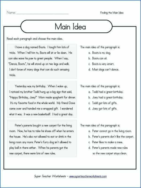 Main Idea Worksheets 2nd Grade Pdf