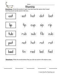 Rhyming Words Worksheet For 1st Grade