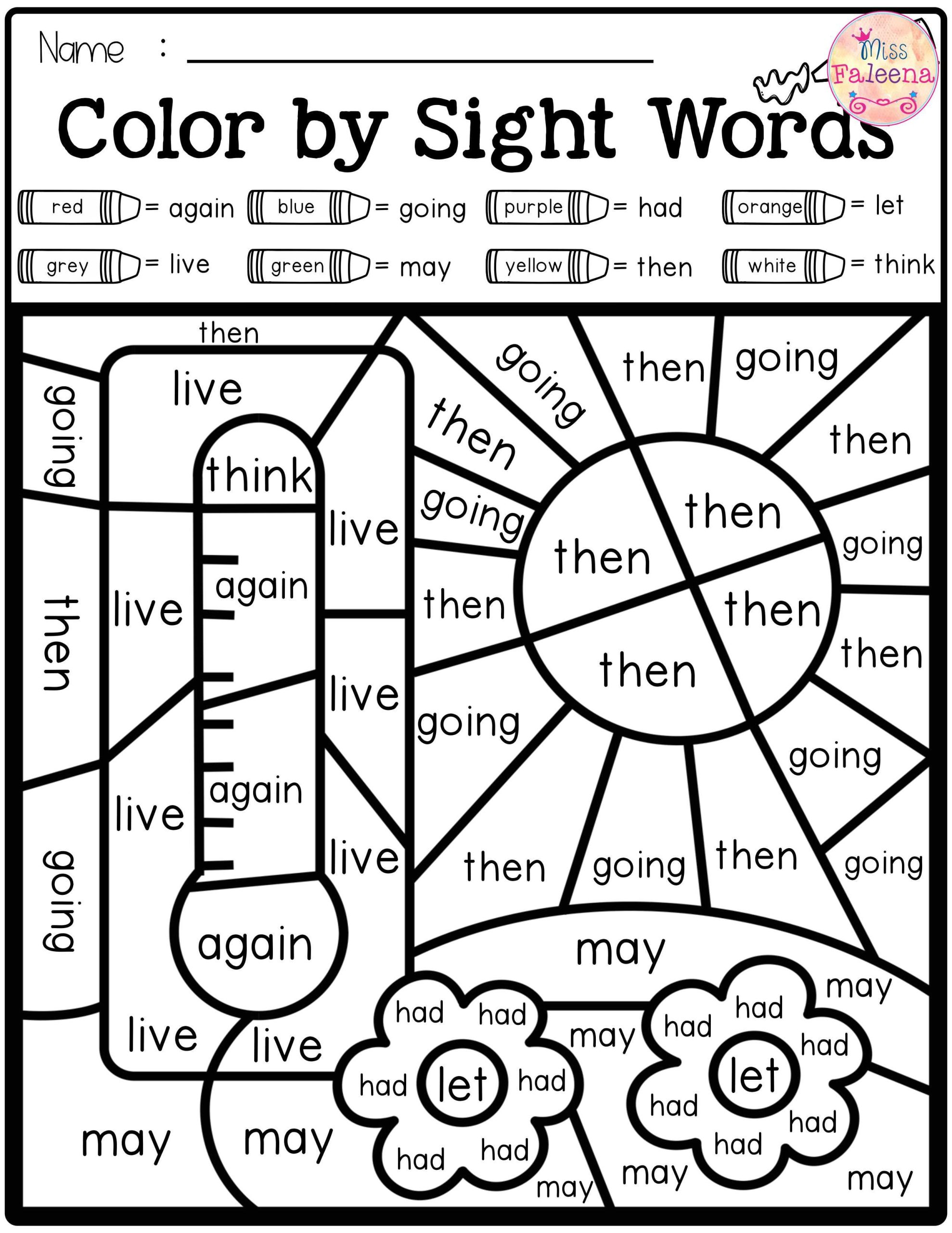 First Grade Worksheets Sight Words