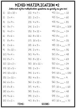 Mixed Times Tables Worksheets With Answers