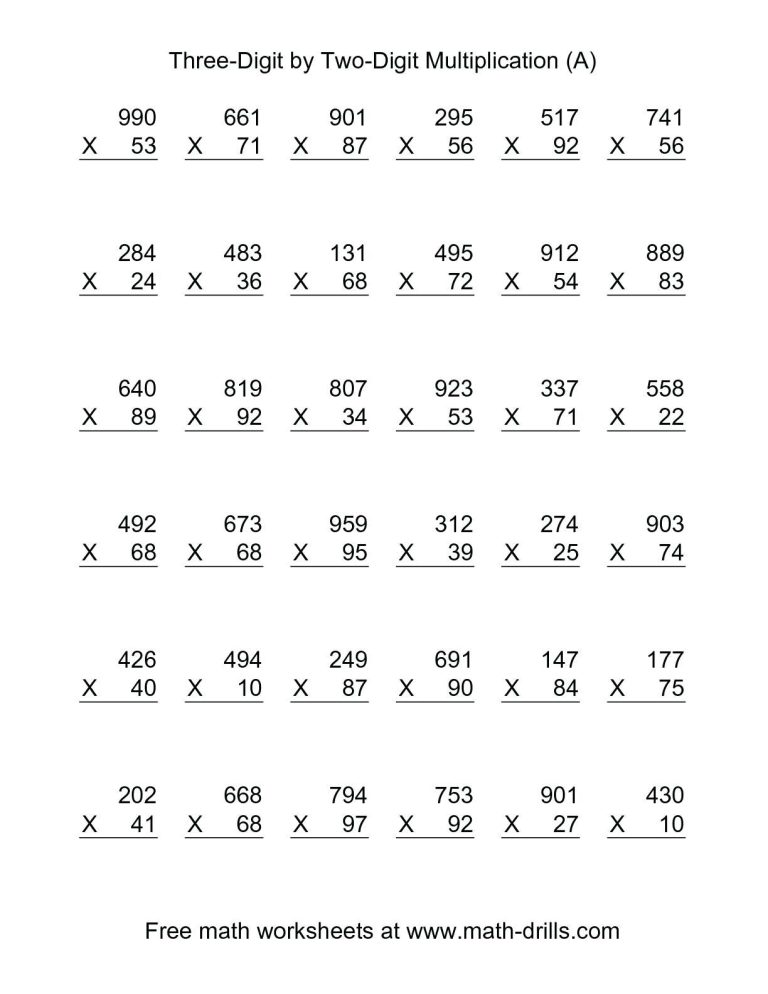 Basic Multiplication Worksheets 5th Grade