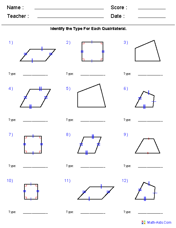 Classifying Quadrilaterals Worksheet Answers