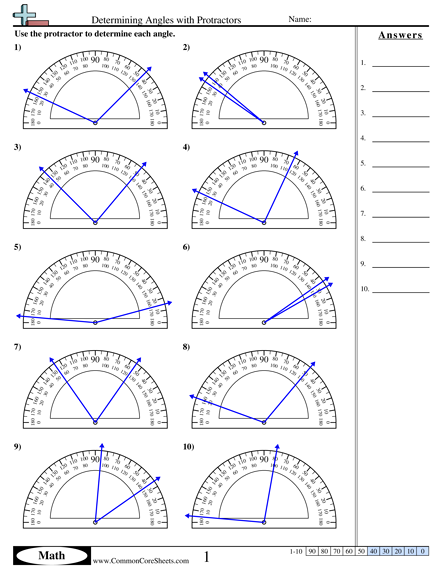 Common Core Sheets Determining Angles With Protractors Answer Key