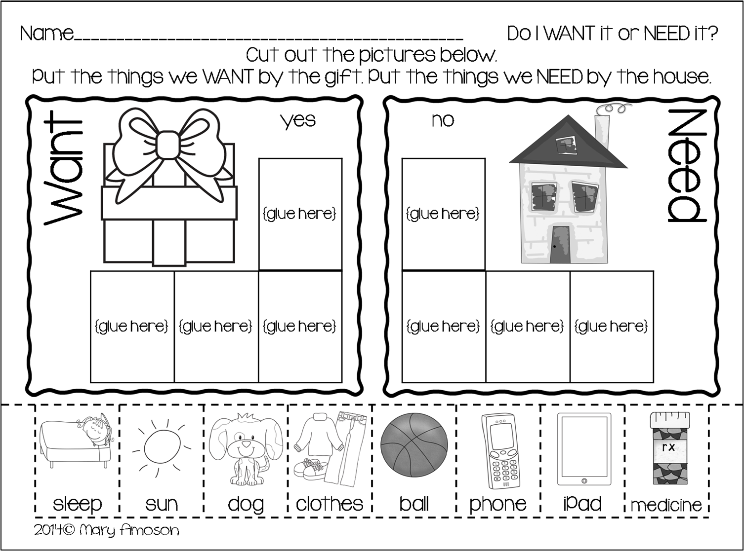 Needs And Wants Worksheet Free