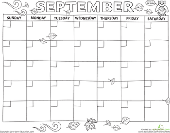 Calendar Worksheets September