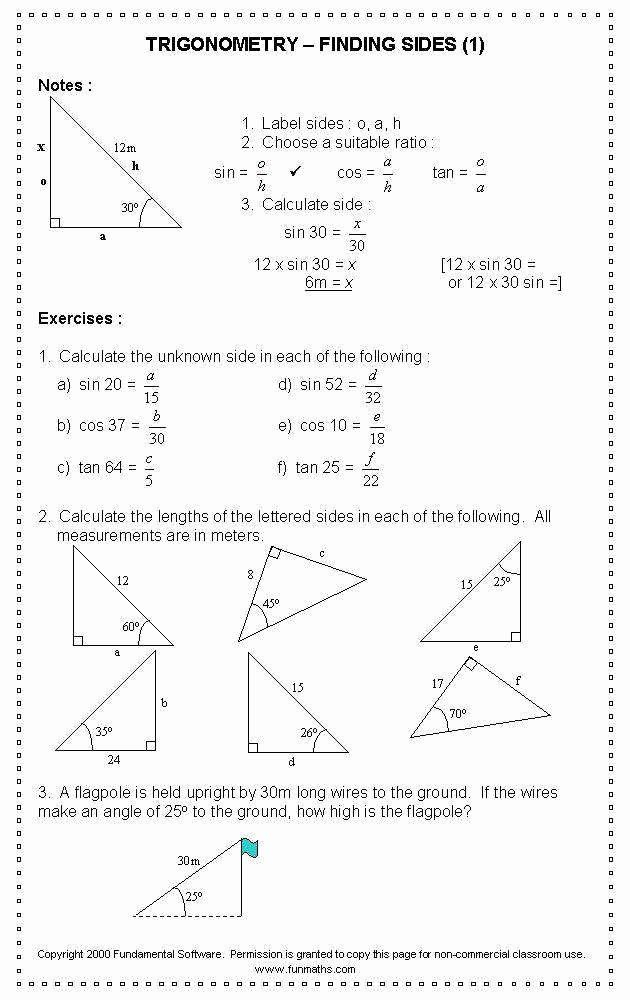 Applications Of Right Triangle Trigonometry Worksheet Answers