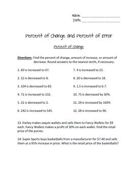 Percent Of Change Worksheet 7th Grade Answer Key