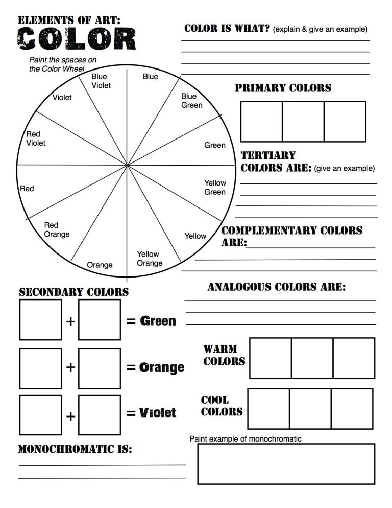 Color Theory Worksheets For Elementary