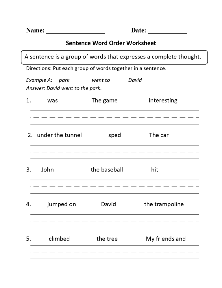 4th Grade Writing Sentences Worksheets Pdf