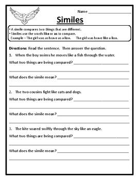 Similes Worksheet Grade 3