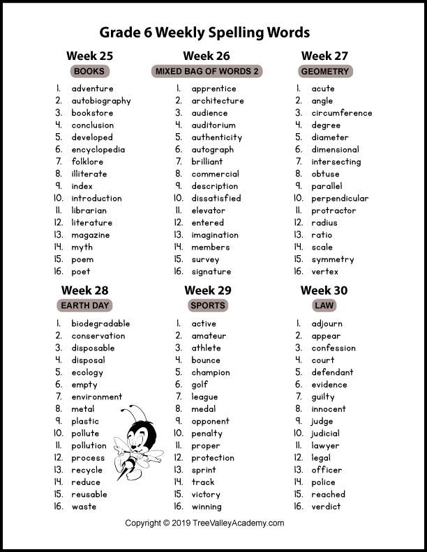 Spelling Worksheets Grade 6