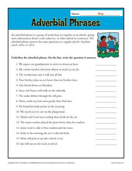 Adverbial Phrase Worksheet