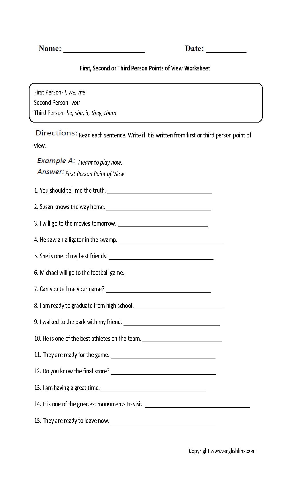 Point Of View Worksheet 15